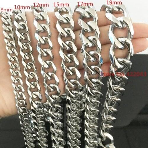 Charm Optional Size 7"-40", 8/10/12/15/17/19mm 316L Stainless Steel Link Silver Color Curb Cuban Chain Men Necklace jewelry