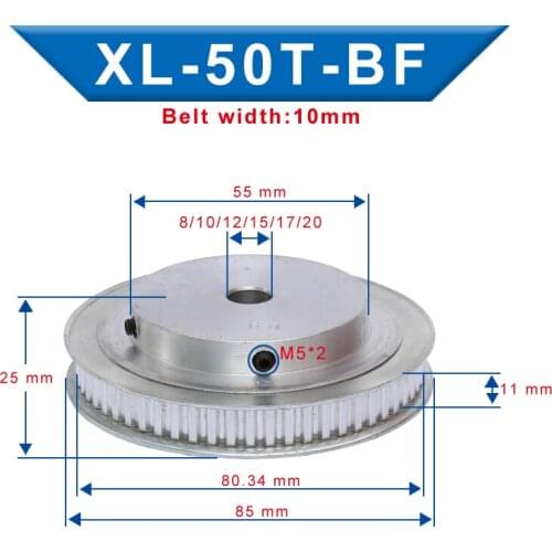 XL 50T Timing Pulley Bore 8/10/12/15/17/20 mm Teeth Pitch 5.08 mm Aluminum Pulley Wheel slot Width 11 mm For 10mm XL Timing Belt