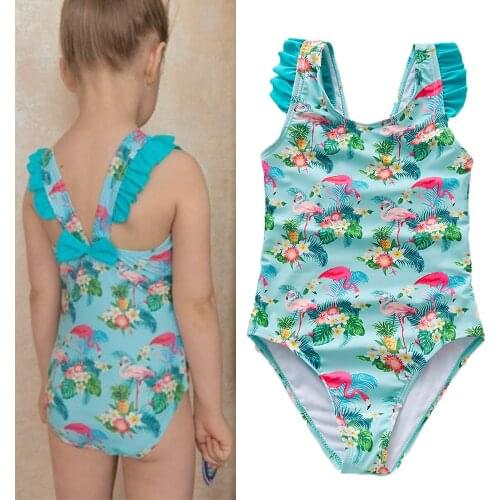 3-10years Swimsuits For Girls Flamingo One Piece Swimwear With Bowknot Girls Bathing Suits Beachwear Children Girls Swimsuits