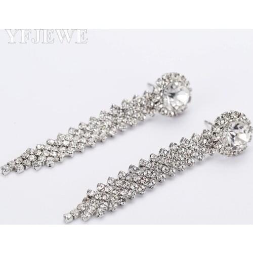 YFJEWE Glittering Water-Drop Cubic Zirconia Long Drop Earrings Silver Color Brincos Bride Wedding Jewelry for Women E259