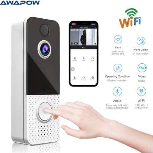 Awapow Smart Video Doorbell T8 Wireless Security USB Charging WiFi Video Doorbell Infrared High Definition Night Vision Doorbell