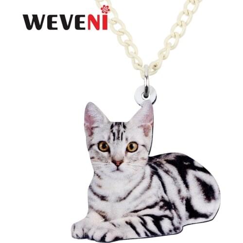 WEVENI Acrylic Anime Cute Sitting Kitten Cat Necklace Pendant Chain Choker Bijoux Jewelry For Women Girls Collier Female Gift