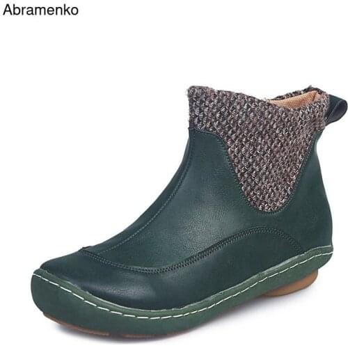 Shoes For Women Chunky Leather Women Ankle Boots Autumn Thick High Heel Martin Boots Zip Brown Red Linen Shoes Boot Size 35-43