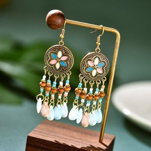 Women Unusual Earrings Retro Flower Boho Ethnic Hanging Earrings Trend Goth Vintage Punk Ring Womens Jewelry Accessories