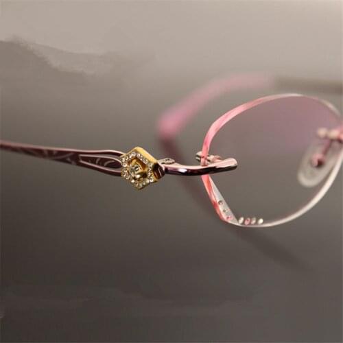 Ladies Prescription Glasses Myopia Hyperopia Frameless Diamond Coloured Glasses Progressive Multifocal Optical Glasses 905