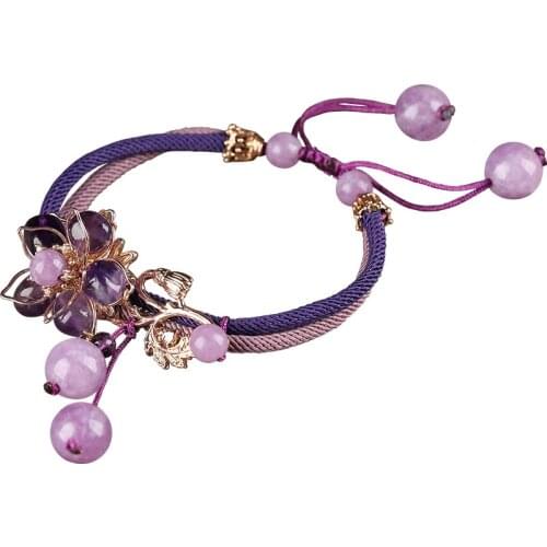 Lilac Stone Adjustable Bracelet Bangle for Women Captivate Purple Color Flower Charme Brilliant Rose Jewelry Pulseira Feminia