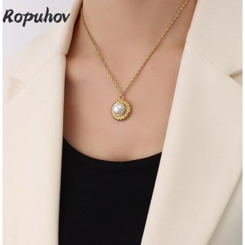 Ropuhov 2021 New 925 Silver French Choker Retro Straw Hat Modeling Chain Imitation Pearl Necklace Clavicle Steel Woman