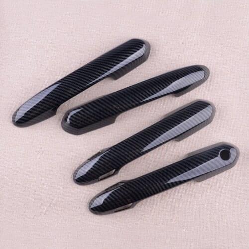 1 Set Carbon Fiber Style ABS Car Door Handle Cover Trim Moulding With Keyless Hole Fit For Toyota RAV4 2019 2020