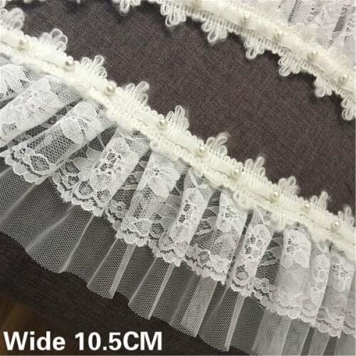 10.5CM Wide Exquisite White Tulle Lace Guipure Collar Glitter Beads Ribbon Ruffle Trim Wedding Dress DIY Home Lace Accessory