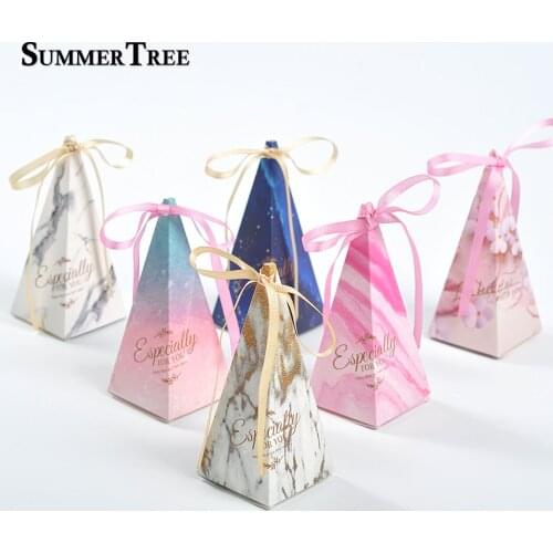100pcs Creative Candy Box Wedding Baby Shower Favors Triangular Pyramid Paper Gifts Boxes Party Supply paper bag