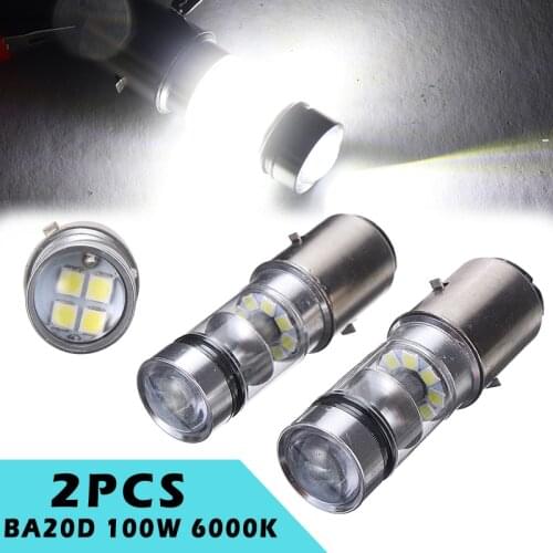 2pcs 12/24V 100W BA20D 6000K White Motorcycle SMD LED Hi/Low Headlight Light Scooter Moped ATV Day-time Running Light Lamp Parts