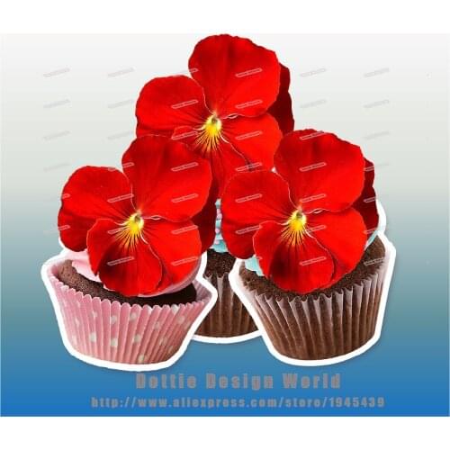 24 Red Pansies Flower Edible Cake Topper Wafer Rice Paper Pancy Cupcake Topper Birthday Wedding Cake Decoration Party Supplier