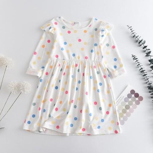 27kids Baby Girls Costumes New Fashion Cartoon Dots Dresses Long sleeve skirt Chidlren Casual Clothing Cute 3-7Y