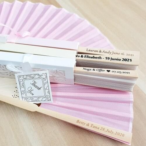 50pcs/lot Personalized Luxurious Silk Fold hand Fan in Elegant Laser-Cut Gift Box / Bag +Party Favors / wedding Gifts+printing