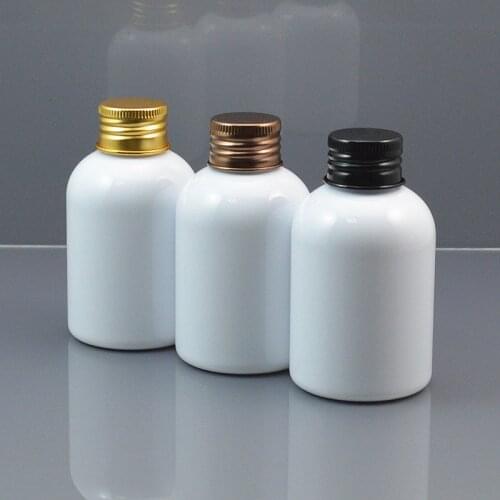 60pc/lot 100ml White Plastic Makeup Water Bottle, Screw Cap Empty Toner Container, Refillable Lotion Bottle , Black/Brown Cap