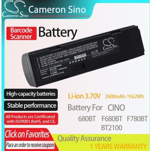 CameronSino Battery for CINO 680BT F780BT fits Cognex DMA-HHBATTERY-01 Barcode Scanner battery 2600mAh/9.62Wh 3.70V Li-ion Black