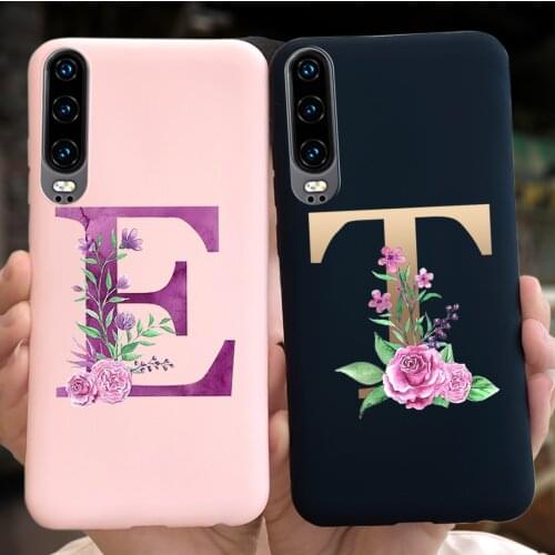 Alphabet Letter Name Flower Silicone Phone Cases For Huawei P30 Soft TPU Back Cover For Huawei P30 P 30 Lite Pro Coque Fundas