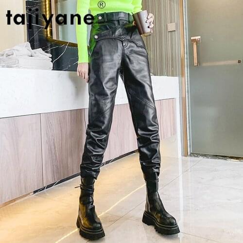 Women Pants Cargo Real Sheepskin Trousers Streetwear Womens Genuine Leather Pants Pencil Safari Style Ropa Mujer TN1222