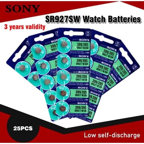 25PCS/lot Sony Original 1.55V 395 SR927SW 399 SR927W AG7 LR927 button cell Watch Coin Battery Silver Oxide MADE IN JAPAN
