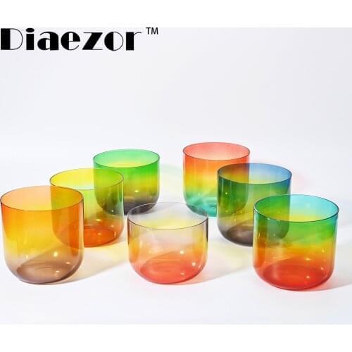 Diaezor 7 Inch Rainbow Colored Clear Chakra Crystal Singing Bowl for Meditation, Sound Healing