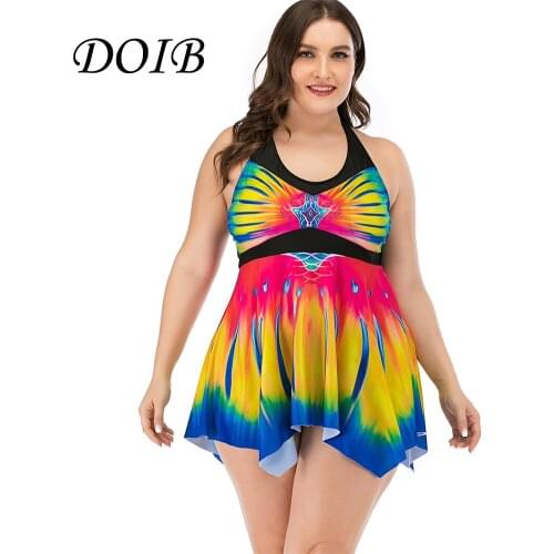 DOIB Women Push Up Swimsuit Tankini Plus Size Colorful Swimdress Monokini Swimwear Bikini 2 Piece Suit 2021 Female Beachwear