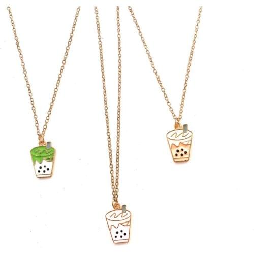 Enamel Bubble Tea drink necklace summer fruit beverage pearl milk tea pendant necklace fashion women costume jewellery handmade