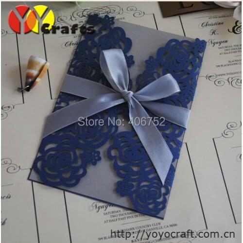 Hot sell! luxury rose laser cut wedding invitation card