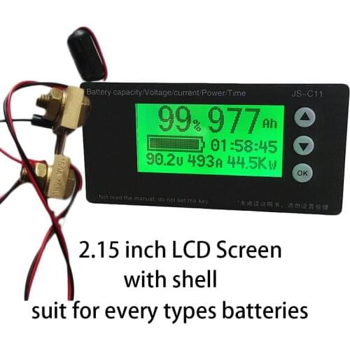 30A 150A 300A 500A Coulomb Meter Battery Capacity Indicator Monitor Li-ion Lipo LiFePO4 Lithium Tester LCD JS-C11 8-65V 10-100V