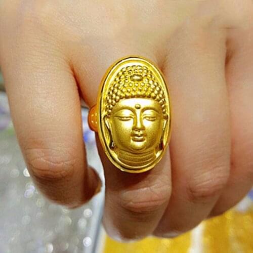 FINE PURE 24K YELLOW GOLD RING WOMEN MEN LUCK BLESS BUDDHA FASHION RING 5.48G