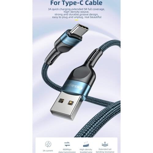 USB Type C Cable Fast Charging Wire Cord USB-C Charger Mobile Phone USBC Type-C Cable For Samsung S20 Plus For Xiaomi 1m / 2m