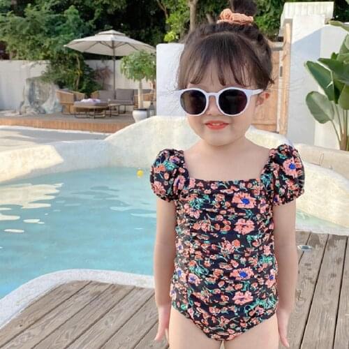 Teenager Girls Swimwear Floral Baby Girls Swimsuit Short Sleeve Kids Bikini Sunsuit Summer Beach Infant Bathing Suit Clothes