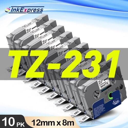 10PK 231 12mm 1/2" Label Tape Compatible Brother Laminated Tape 231 Label Black on White for Brother PT Labeller PTH110 PTD450
