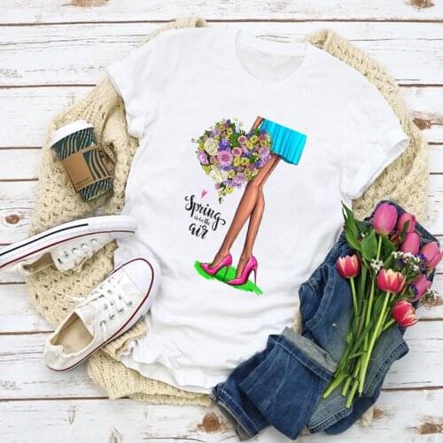 FIXSYS Summer New Fashion Cartoon Flower Print Ladies Short-sleeved T-shir Sweet Women Harajuku Style Cotton Shirt