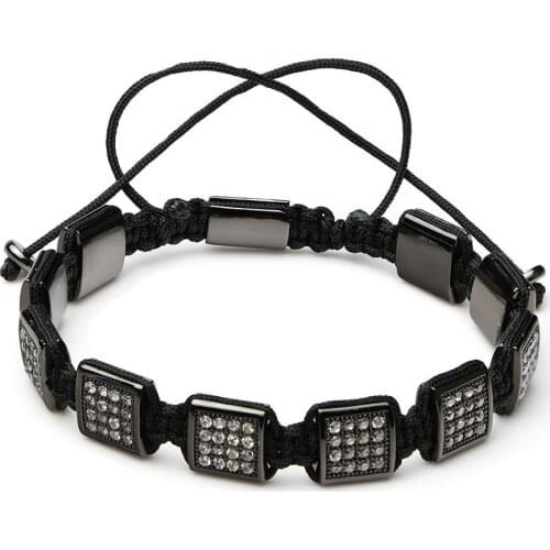 Mestylish European American ClassicSimple Atmosphere Mens Bracelet Cubic Zirconia Pave Setting White CZ Beaded Braided Bracelet