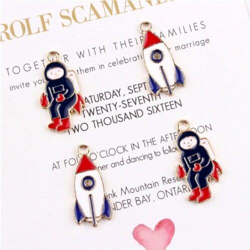 Cute Rockets Astronauts Pendant Gold Enamel Charms Elegant DIY Accessories For Handmade Women Jewelry Necklace Bracelets