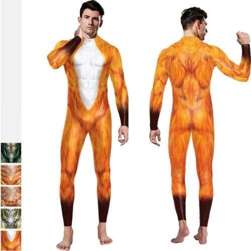 Fashion Mens Cosplay Costume Giraffe Party Jumpsuits Serpentine Printed Bodysuit Leopard Tiger Shapewear Jumpsuit Outfits Male