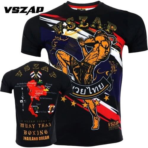 Men Tshirt VSZAP Quick Dry New Muay Thai Broadcasting Sanda Fighting T-Shirt Elastic Cotton Fighting T Shirt MMA Homme