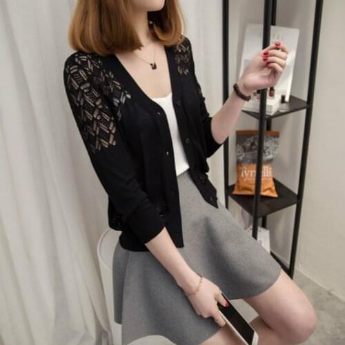 2019 new shawl female summer outside wild sun leisure office holiday cardigan female summer thin short-sleeved ice silk sweater