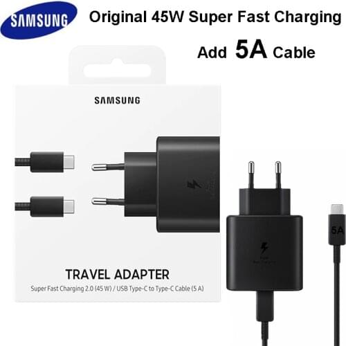 Original Samsung Fast Charger 45W Quick Adapter Type C Cable for Samsung GALAXY Note 10 20 S20 Plus S20 Ultra S21 A71 A80 A91