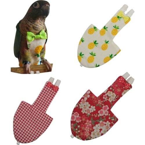 Bird Parrot Diaper with Bowtie Cute Colorful Fruit Floral Cockatiel Pigeons Pet Birds Flight Suit Clothes Washable XS/S/M/L