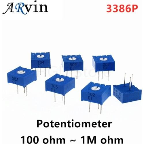 10PCS 3386P Potentiometer Precision Adjustable Resistance 100 200 500 ohm 1K 2K 5K 10K 20K 50K 100K 200K 500K 1M ohm 103