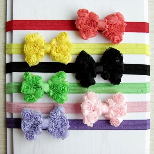 Lovely New Fashion Hot kids girls Rose Flower Bows Headband Elastic Headwear Hair Band 120pcs/lot Free Shipping