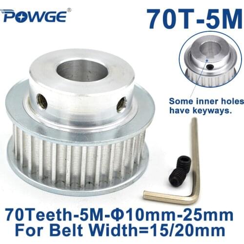 POWGE Arc 70 Teeth HTD5M Synchronous Pulley Bore 12/14/15/16/18/19/20/22/25mm for Width 15/20mm HTD 5M Timing Belt 70Teeth 70T