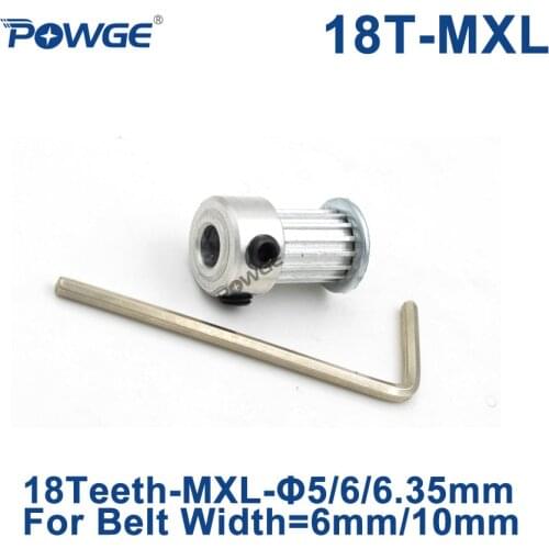 POWGE Inch Trapezoid 18 Teeth MXL Timing pulley Bore 5/6/6.35mm for width 6/10mm MXL Synchronous Belt gear wheel 18teeth 18T