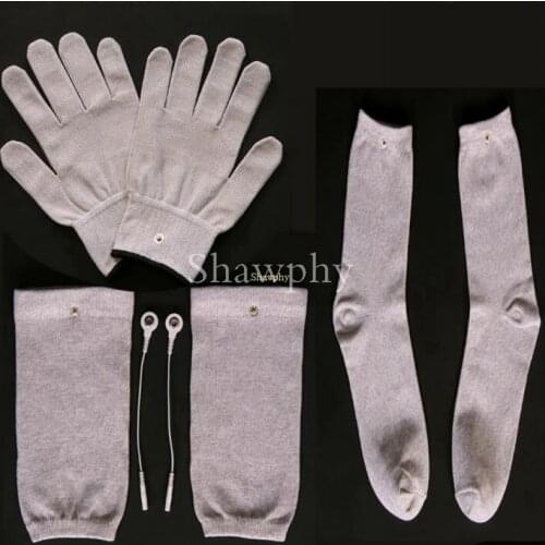 Conductive silver fiber TENS EMS electrode treatment gloves socks knee pads wires Meridian acupressure device accessories