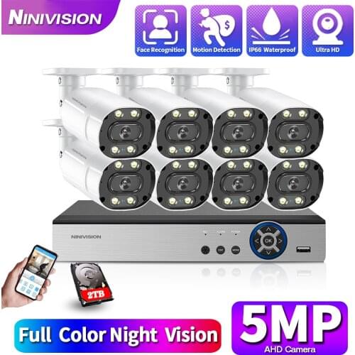 4CH 8CH 5MP HD Video Surveillance System Kit H.265+ DVR With 4/8 5MP Outdoor Waterproof CCTV Security Color Night Vision Camera