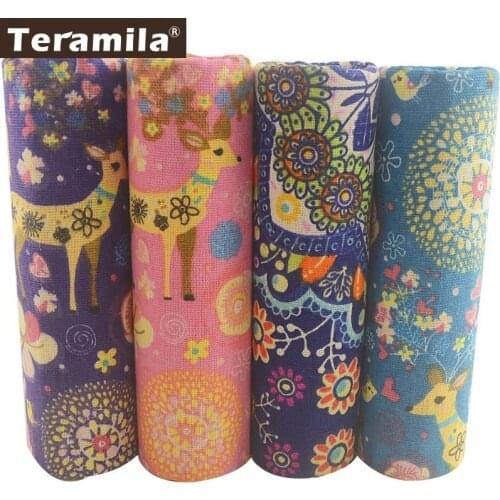 Teramila Canvas Cotton Linen Fabric Sika Deer Design DIY Cushion Curtains Burlap Tablecloth 4PCS 45x45cm Home Decoration Telas