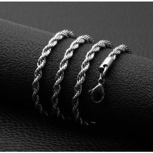 2mm 3mm 4mm 5mm Twisted Rope Chain Stainless Steel Necklace for Women Men DIY Jewelry Making for Pendant Necklace 16-24INCHES