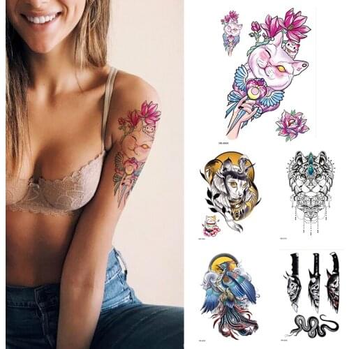 Waterproof Temporary Tattoo Cat Flower Women Fashion Tattoos Arm Sleeve Fake Tattoo For Girls Kids