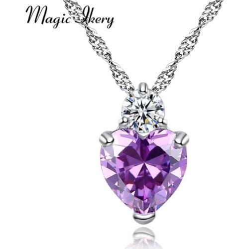 Magic Ikery Crystals Purple Color Heart Necklaces & Pendants For Women Fashion Jewelry Birthday Best Friends Gifts MMN29